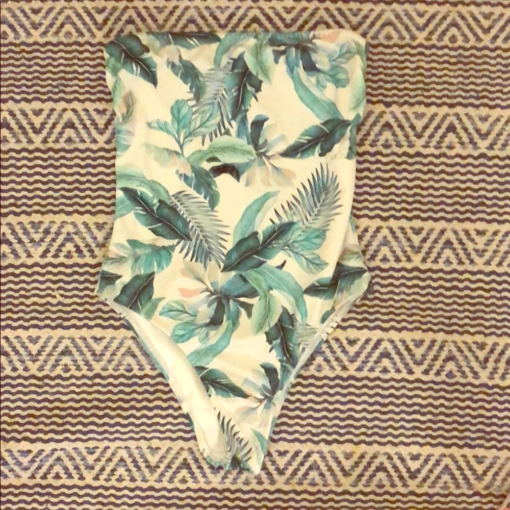 XS Tropical Bandeau One Piece Bathing Suit